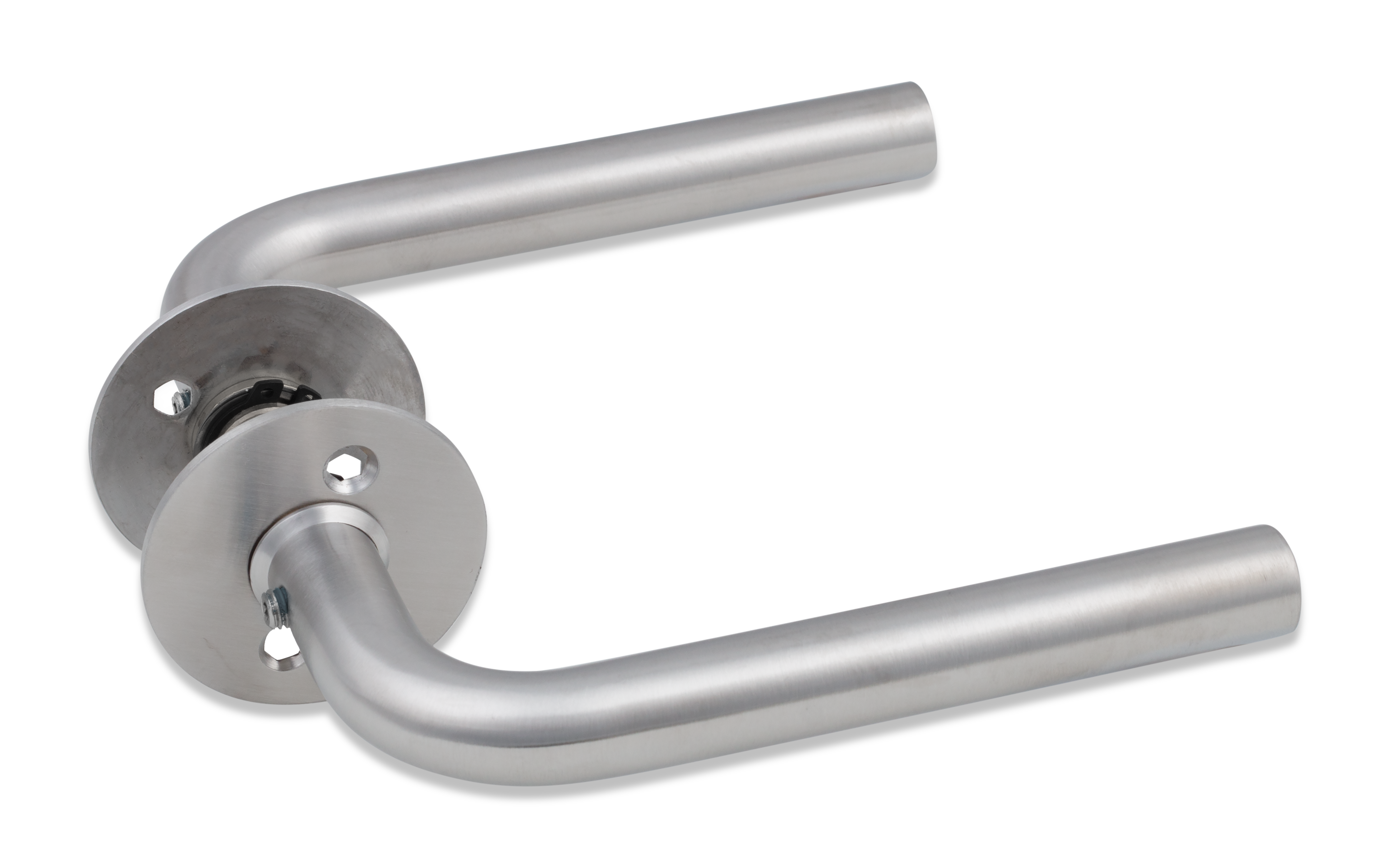 Dørgreb L-form 19mm, Med fastmonteret 2mm massiv roset 304