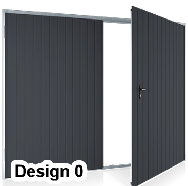 Dobbelt garagedør i stål, lodrette spor (design selv)