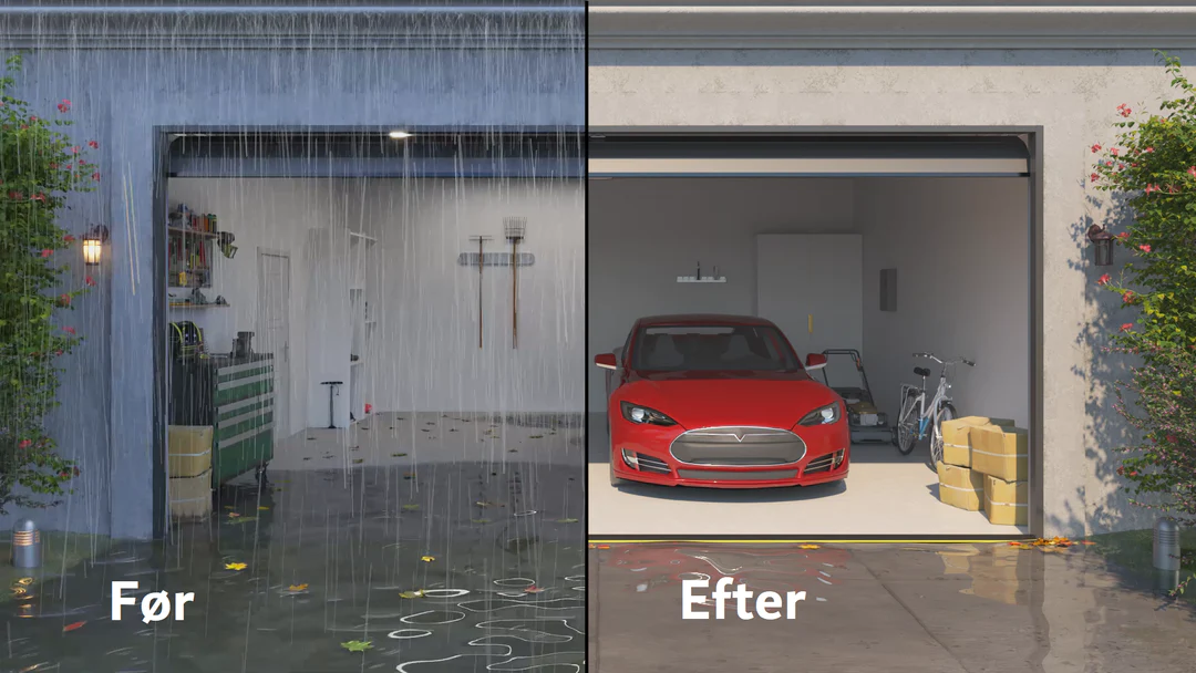 Regnvandsstop til garageport – 30 mm høj – 6,17 meter sæt inkl. 2 stk. lim