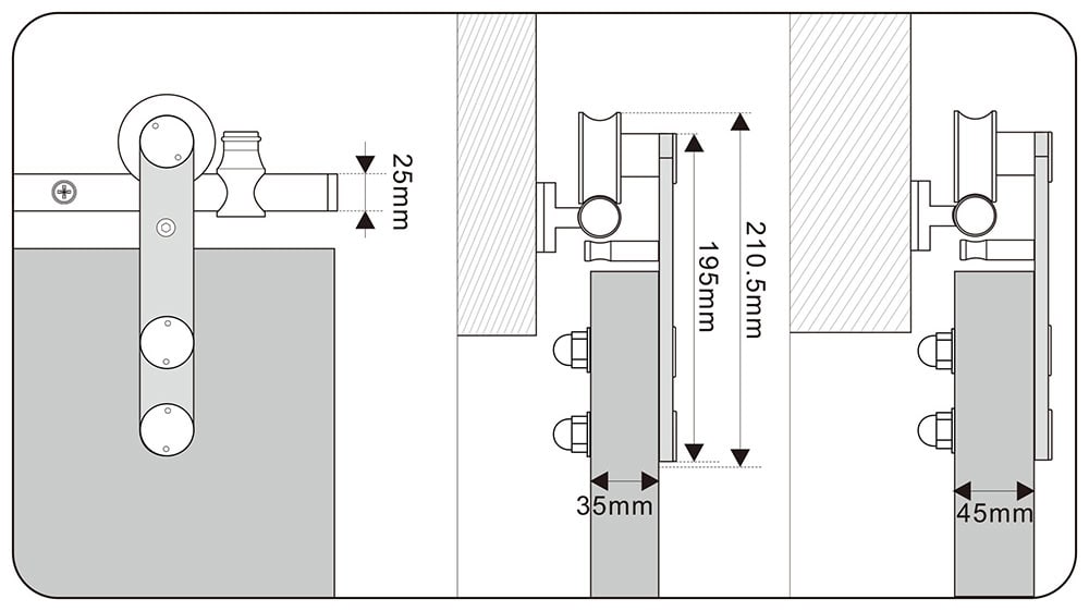 Rustfri stål skinne til Skydedør inkl. tilbehør - 200 CM - max 100kg