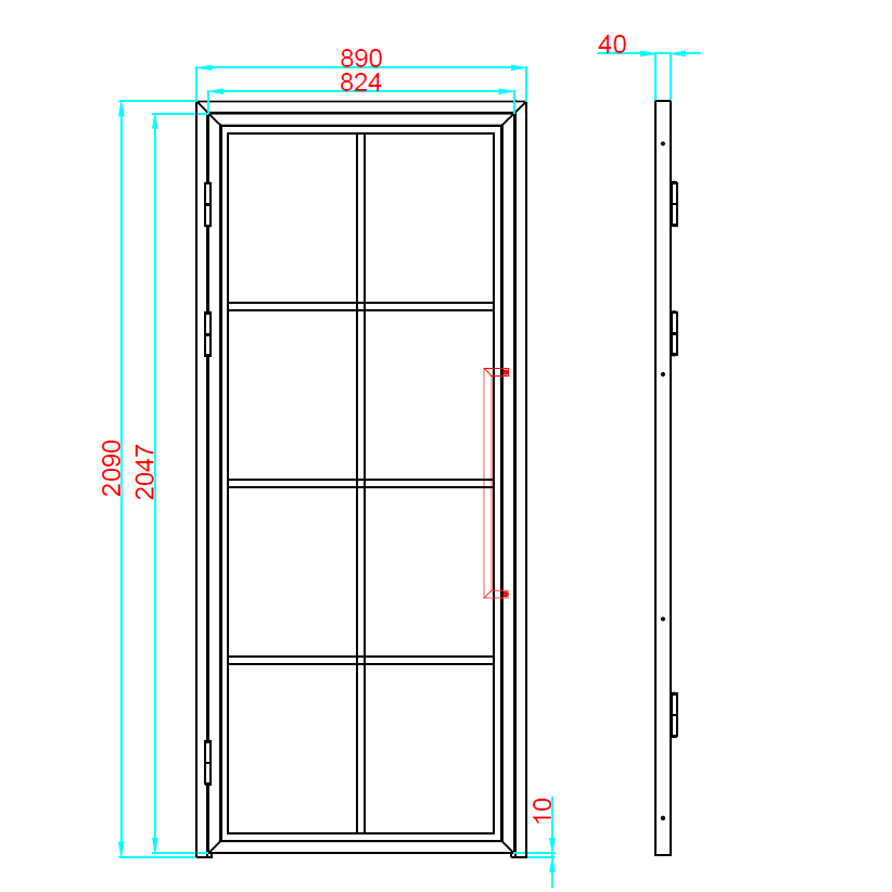 New Yorker glasdør, SP8, Sort 89 X 209, M9x21, Venstre