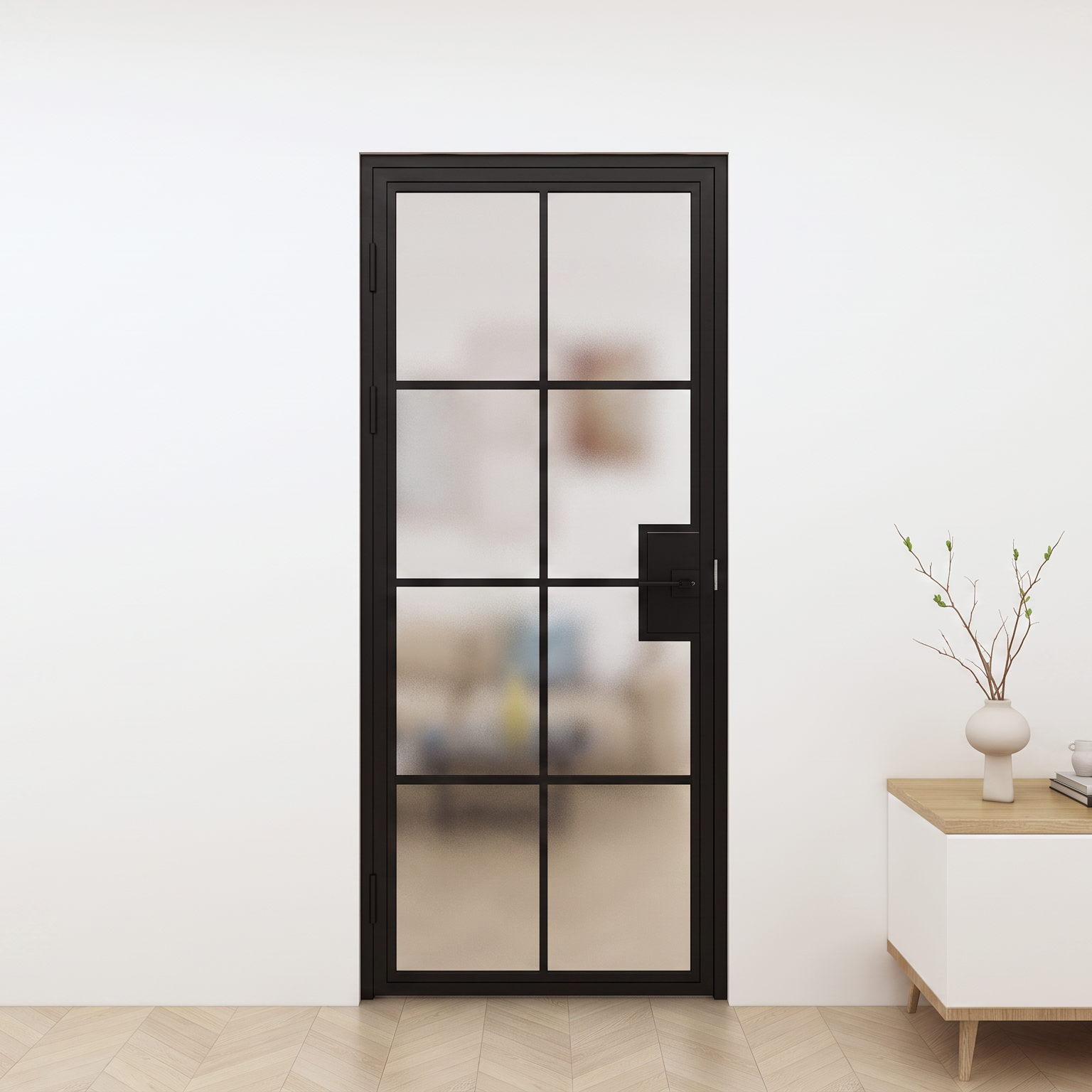 New Yorker glasdør, inkl. håndtag+nøgle, SP8, Sort, mat glas X 209, M8x21,