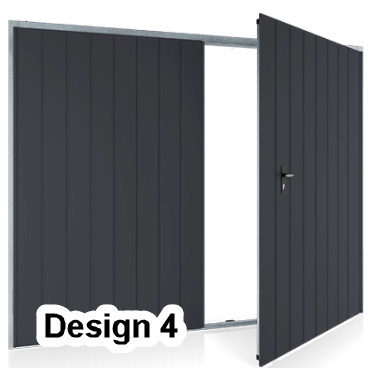 Dobbelt garagedør i stål, lodrette spor (design selv)